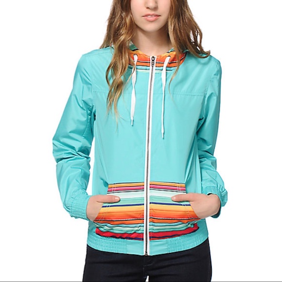 EMPYRE Bowery Guatemalan Striped Windbreaker Medium Serape Turquoise - Picture 1 of 10